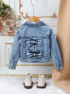 Women's Denim Jacket Coat, New Arrival Light Wash Blue Comfort Fashion Vintage Sweet Bowknot Decoration, Daily Wear Outerwear