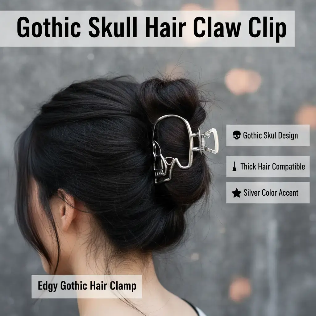 Gothic Skull Hair Claw Clip, Edgy Metal Skeleton Hair Accessory for Women, Trendy Silver Hair Claw for Thick Hair