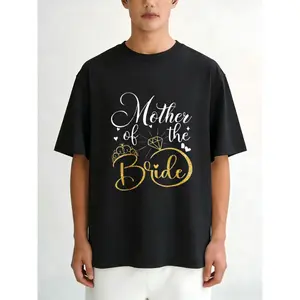 Mother Of The Bride T Shirt Black Gold And White Text With Crown And Diamond Design Wedding Celebration