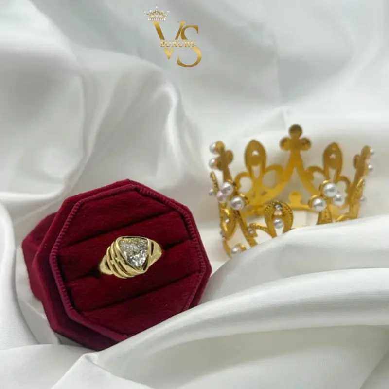 Valdes Luxury Triangle Design Ring 14K Gold Plated High Quality Everyday Jewelry
