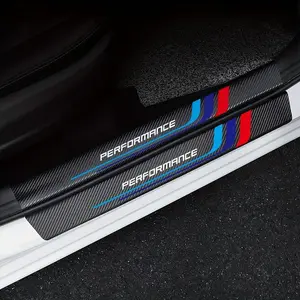 Carbon Fiber Pattern Car Sill Plate Sticker, Car Door Sill Protector, Universal Car Exterior Decoration Accessories for BMW Performance M 1 2 3 4 5 6 7, Decal
