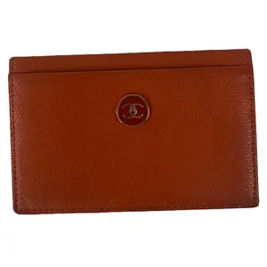 Pre-owned CHANEL Leather Small Leather Goods Coco Button Card Case Orange 200 1