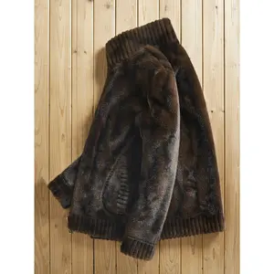 Thermal Reversible Faux Fur and Faux Leathe Jacket, Stand/Lapel Collar, Zip Closure, Solid Color, Mature Style, Regular Fit, Excellent Softness, Non-Stretch for Outdoor, Casual, Vacation, Festive, Adult Male - Fall/Winter, Spring/Fall Jacket