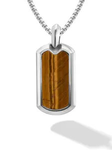 RTZN Tiger Eye Dog Tag Pendant Necklace for Men