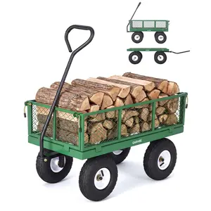 Heavy-duty garden wheelbarrow, 400 lb yard cart, practical garden cart, removable side panel cart, all-terrain outdoor cart, steel mesh garden cart, lawn and garden utility cart, multi-purpose garden cart