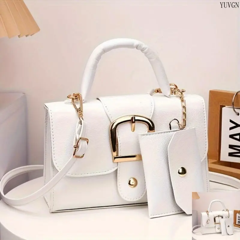 Women's 2-Piece Multi-Function Sporty Chic Gym Bag Set - Elegant Top-Handle Handbag with Gold Hardware, Crossbody Bag with Card Holder, Solid Plain Multi-Color Options, Versatile for Casual Use, No