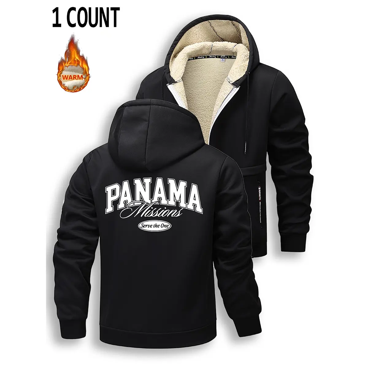 Men's Casual Zip Up Hoodie, Thick Thermal Sherpa-Lined Jacket with Long Sleeves, Plain Basic Streetwear, Casual Comfy Streetwear, Longsleeves, Chic, Basics, Thermal Hoodie, Polyester, Menswear, Tops, Thick Polyester, Long Length, Fitted Cut, Hoodie/Jumper