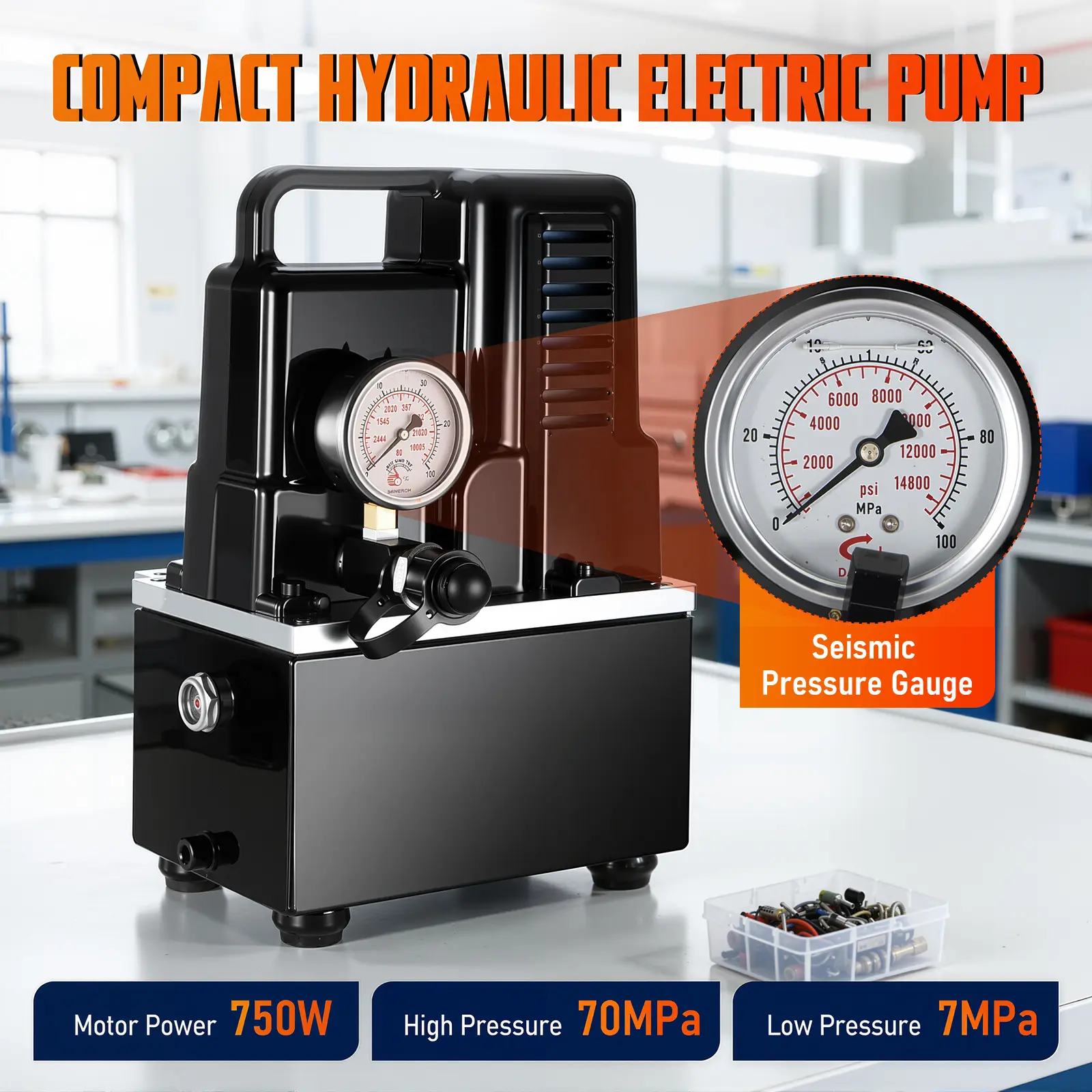 High Pressure Electric Hydraulic Pump, 110V-120V Hydraulic Power Pump with Solenoid Valve, Compact Hydraulic Power Unit for Cylinders, Hydraulic Tools, Presses & Workshop Use