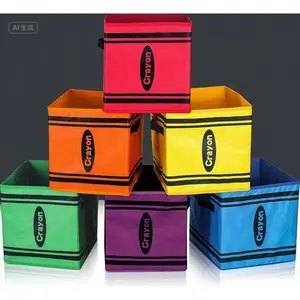 Rainbow Fabric Storage Bins with Handles, 11 Inch Classroom Organizer, Colorful Crayon Cubby Basket, Reusable Book Storage for Home Office, Back to School Supplies Decor Lightweight Set Boxes Collapsible Decorative Ornaments