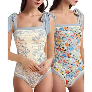 Reversible Floral One Piece Swimsuit Women Bathing Suit Vintage Cute with Adjustable Straps Swimwear