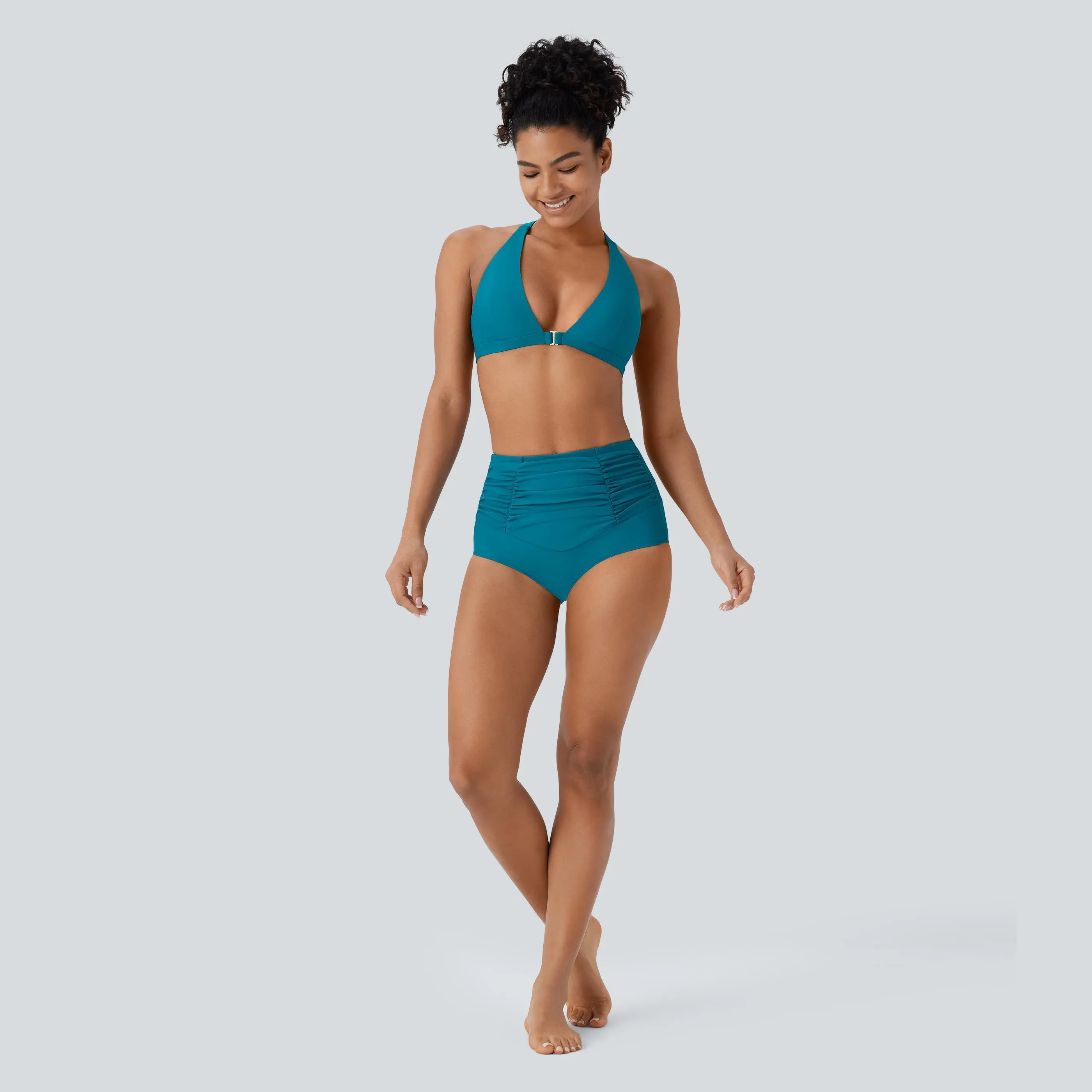 Halara Backless Crisscross Triangle Bikini Top / Socinched High Waisted Tummy Control Ruched Bikini Bottom Swimsuit