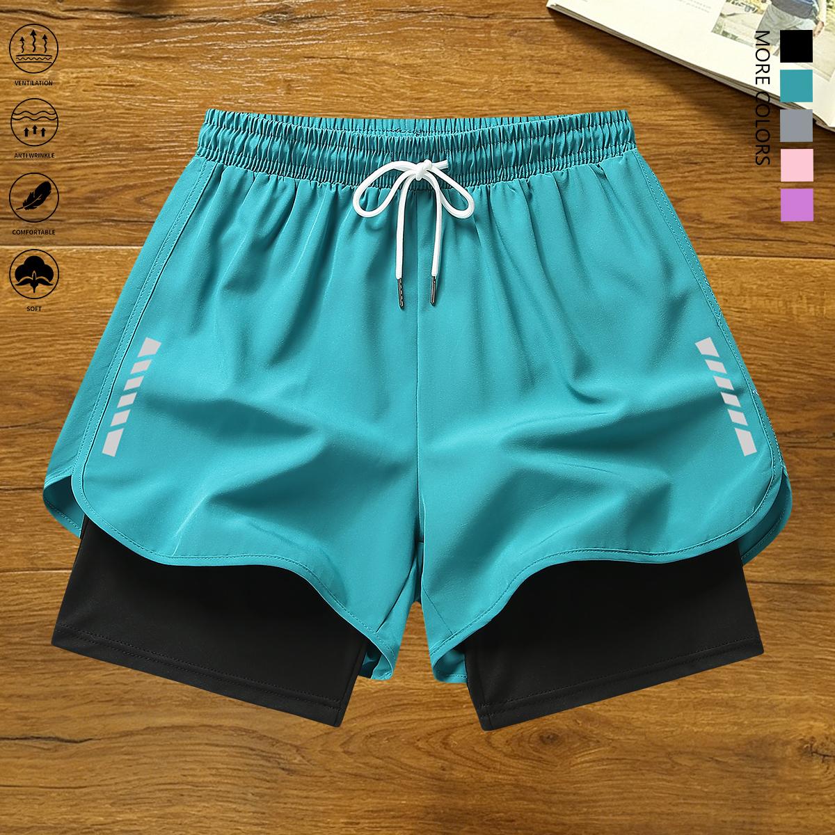 Set of 3 women’s casual athletic shorts featuring striped prints, built-in lining, drawstring, and elastic waistband — suitable for workouts, running, and everyday wear; lightweight summer shorts, women’s clothing, summer womenswear, summer apparel,summer