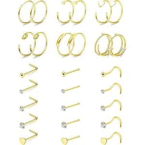 Drperfect 27counts 22G Nose Rings Hoop Surgical Steel Nose Studs Nose Piercing Jewelry for Women Men L Shaped Nose Screw Bone Nose Rings Stud Body Piercing Jewelry Daily