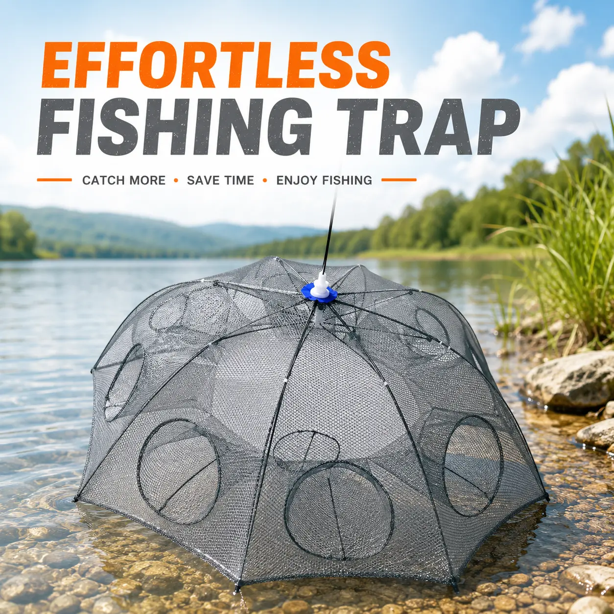 Foldable Automatic Contraction Fishing Bait Trap Net, Mesh Cage for Crab, Shrimp, Minnow, Crawdad-3582