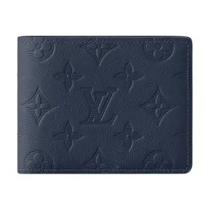 Louis Vuitton Monogram Embossed Calfskin Wallet for Men, Classic Damier Pattern, Navy Blue