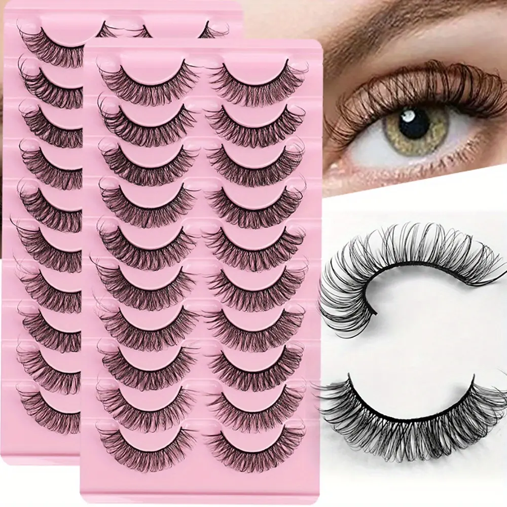 20Pairs/2Pack Russian Strip Lashes D Curl Fake Lashes Natural Look Fluffy Volume Wispy Russian Lashes 3D Fake Eyelashes False Eyelashes Cosmetic