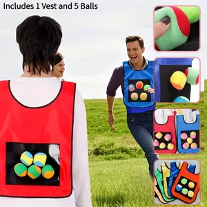6-Pack Family Fun Sticky Ball Dodgeball & Tail Pulling Game Set, 1 Vest + 5 Balls, Throwing Sticky Ball & Sandbag Chase Game Toys, Perfect for Outdoor Group Activities, School, Family Gatherings, Corporate Team Building & Camping