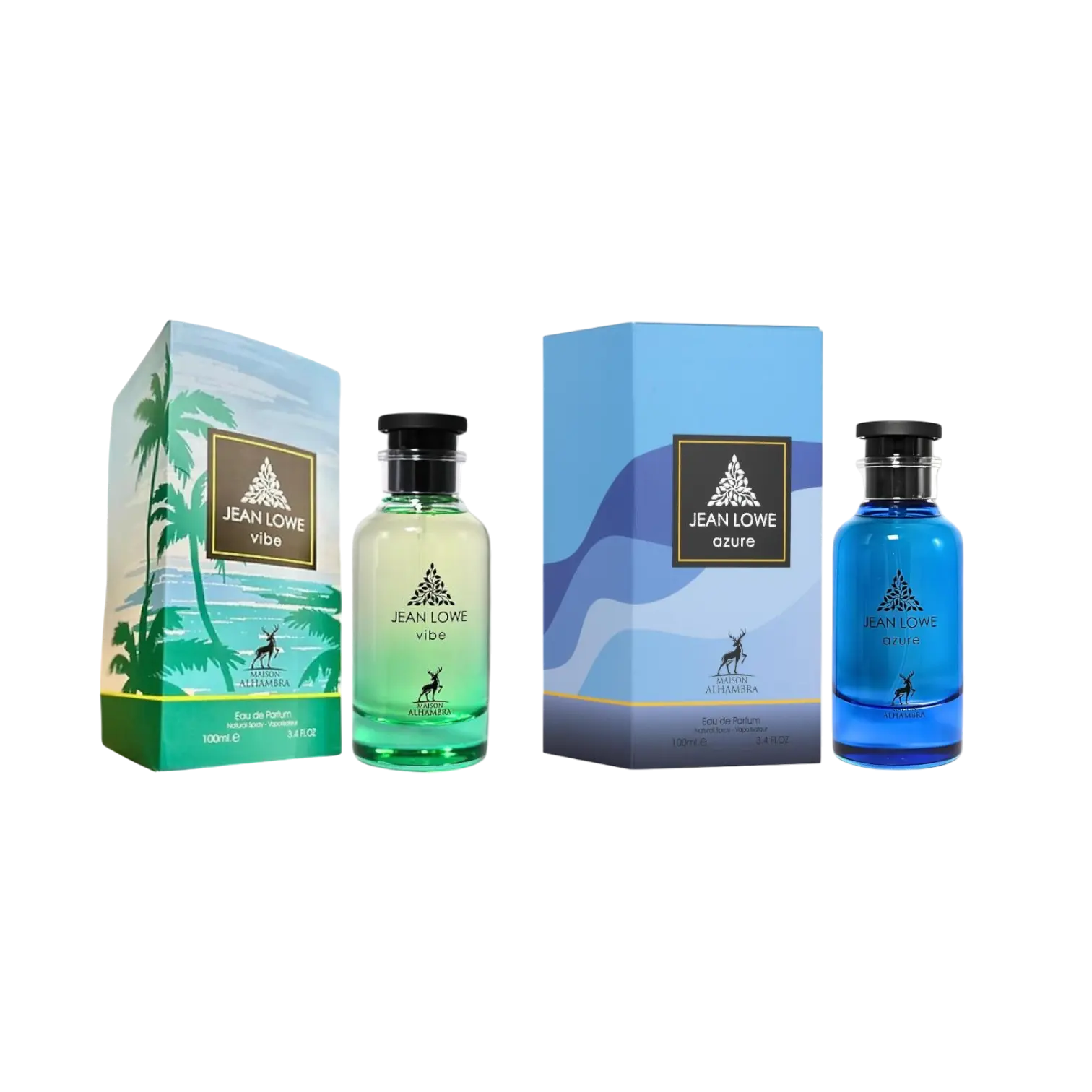 (2pc Bundle Pack) Jean Lowe Vibe + Azure by Maison Alhambra Lattafa EDP Spray, 3.4oz