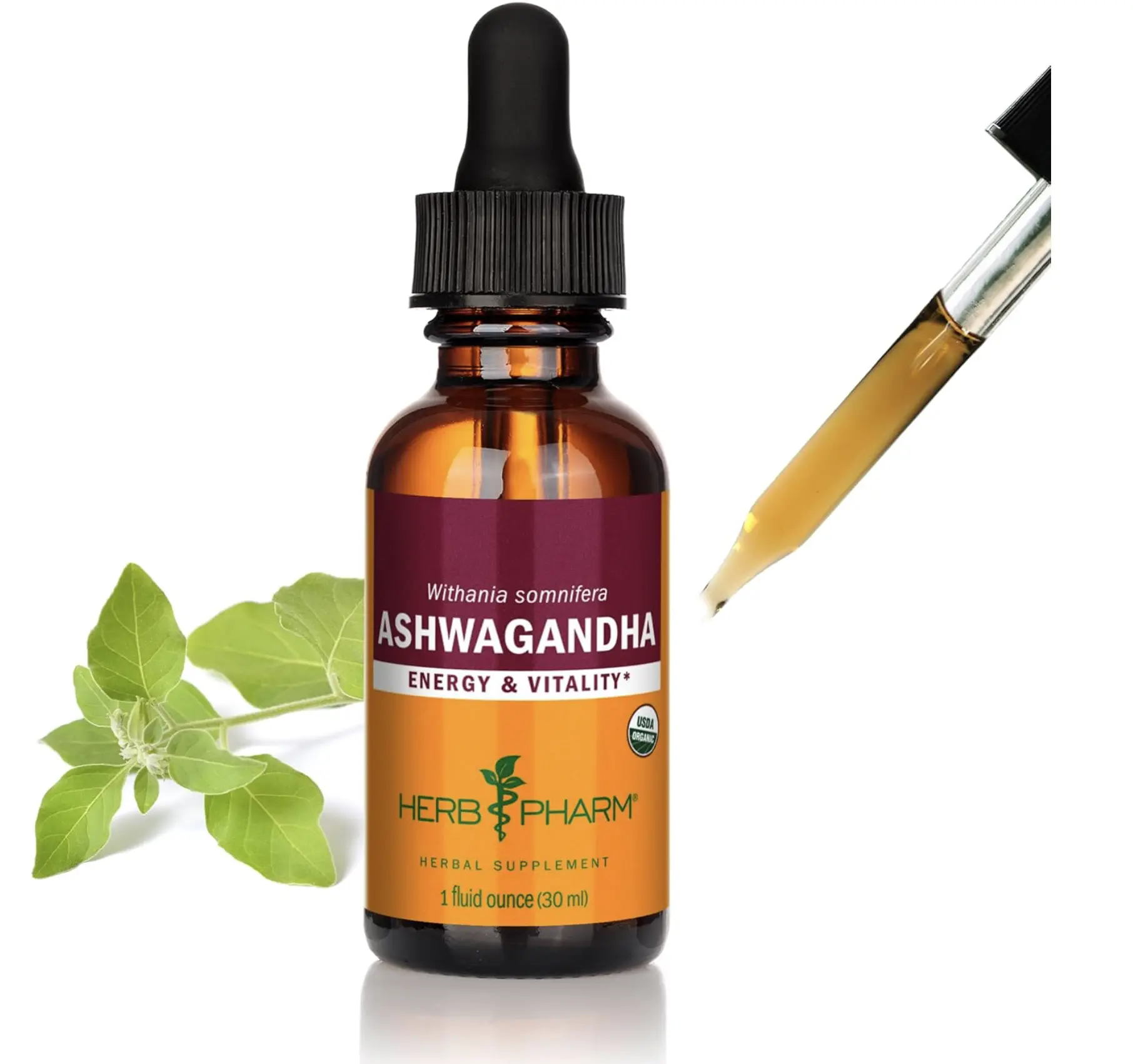 Herb Pharm Ashwagandha Extract Stress Support Supplement - Certified Organic Adaptogen | 42 Servings*