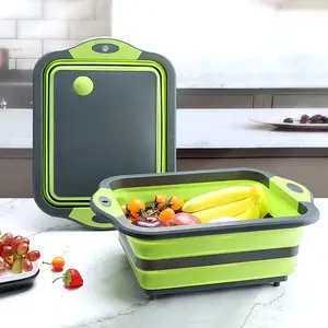 Folding Cutting Board Multifunctional Collapsible Sink Drain Basket Strainer Organizer Fruit Silicone Utensils Kitchen Washable Chopping Foldable