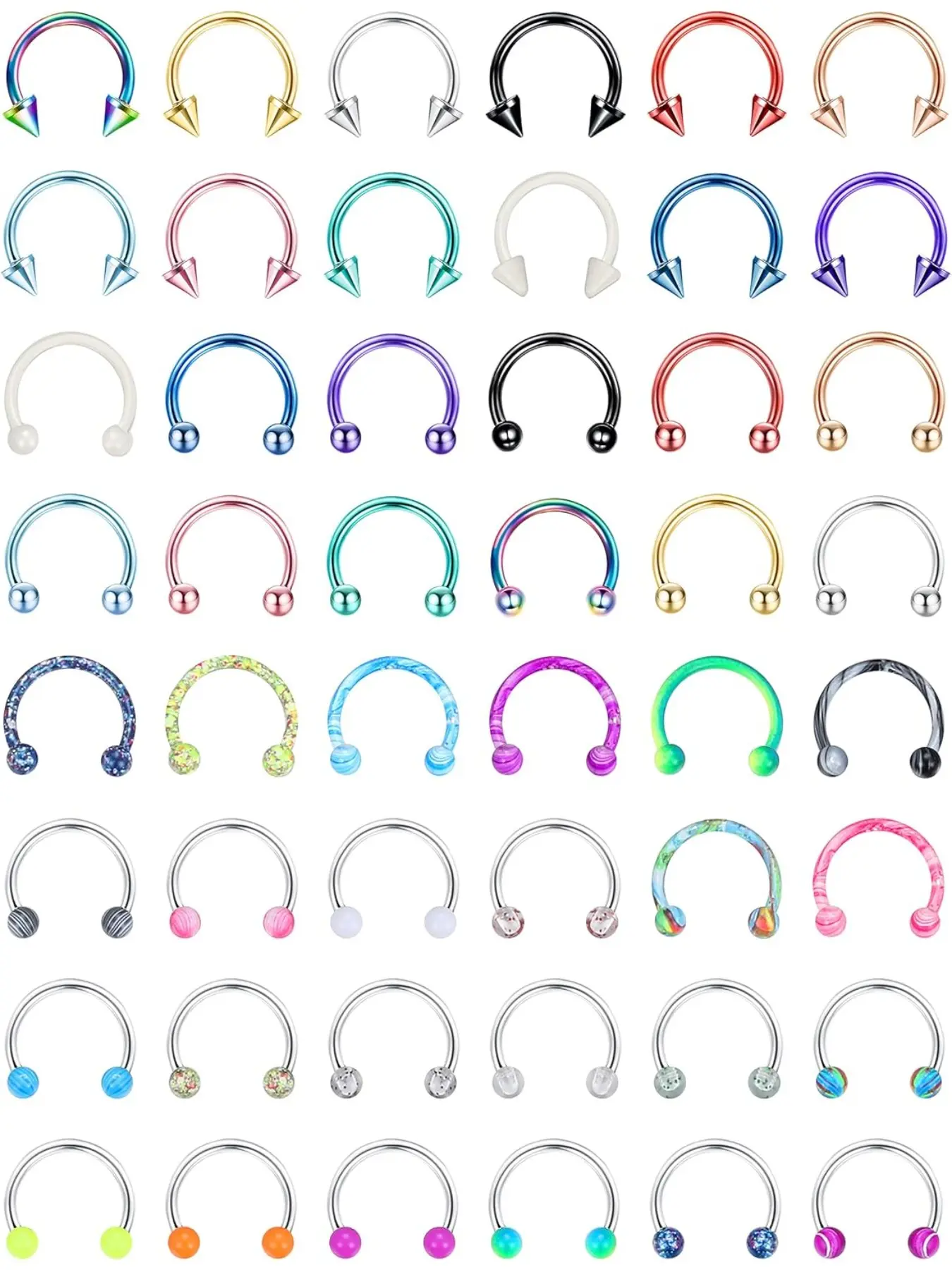 48pcs 16g Stainless Steel Septum Piercing Nose Septum Rings, Cartilage Helix Tragus Earring Hoops, Eyebrow Lip Retainers for Women & Men, Septum Pierced Ring, Body Piercing Jewelry