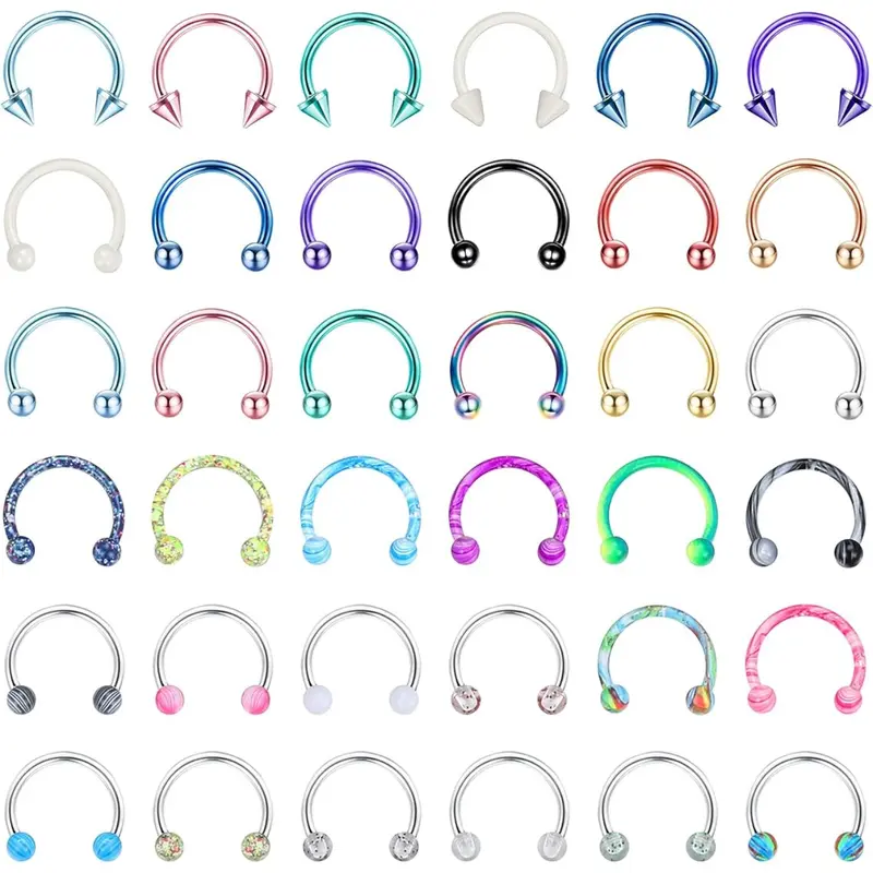 48 Pcs 16G Stainless Steel Septum Piercing Rings, Cartilage Helix Tragus Earring Hoops, Eyebrow Lip Retainers for Women & Men, Body Piercing Jewelry