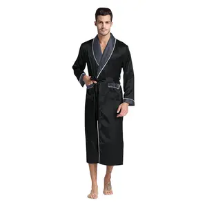 Black Grey Collar Silky Satin Robe