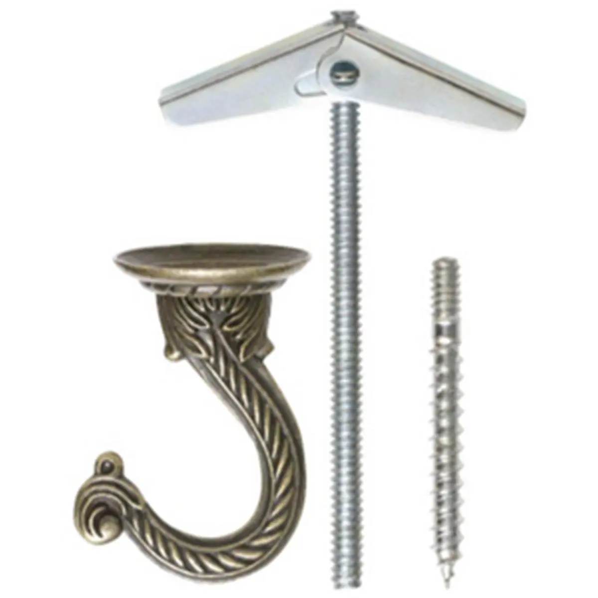 212 MAIN Hollow Wall-Mountable Jumbo Swag Hook, Antique Brass Plated Hanging Accessory for Hollow Walls, Home Organizing and Decor Needs