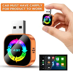 【Check Compatibility】2026 4-in-1 Wireless CarPlay & Android Auto Adapter, Supports YouTube/TikTok/Mirrorlink/Airplay, Plug & Play AI Box for OEM Wired CarPlay Vehicles