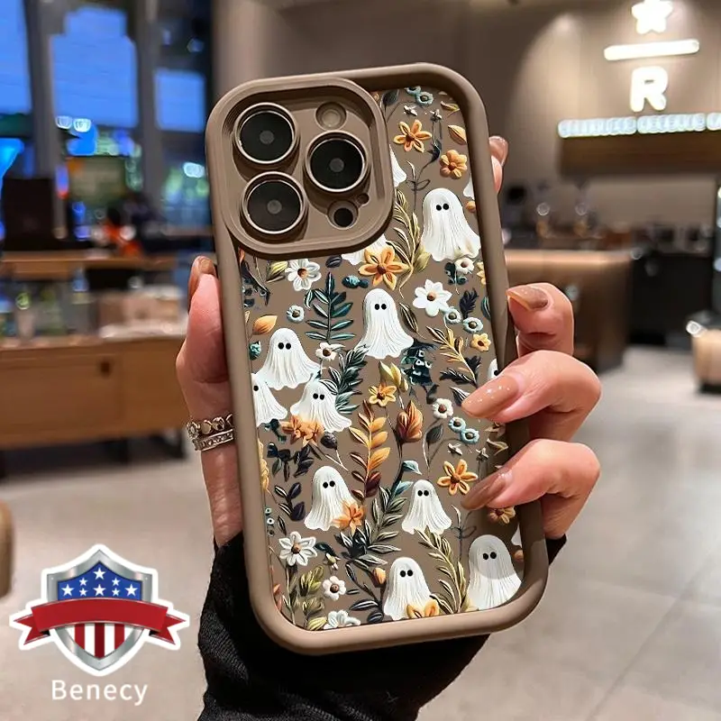 Halloween Spooky Garden Pattern Case for 17 Pro Max 16 16e 15 14 Plus 13 12 11 Air XR X XS Soft TPU Bumper Drop Protection Rugged Durable Back Cover f