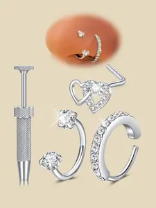 Silver Nose Rings Studs 18g Horseshoe Nose Ring Hoop for Women Surgical Steel Horse Shoe Tragus Cartilage Earring Hoops Helix Jewelry Double Gem Nostril Piercing Jewelry Rhinestone Nose Ring Heart Nose Stud Septum Pierced Ring