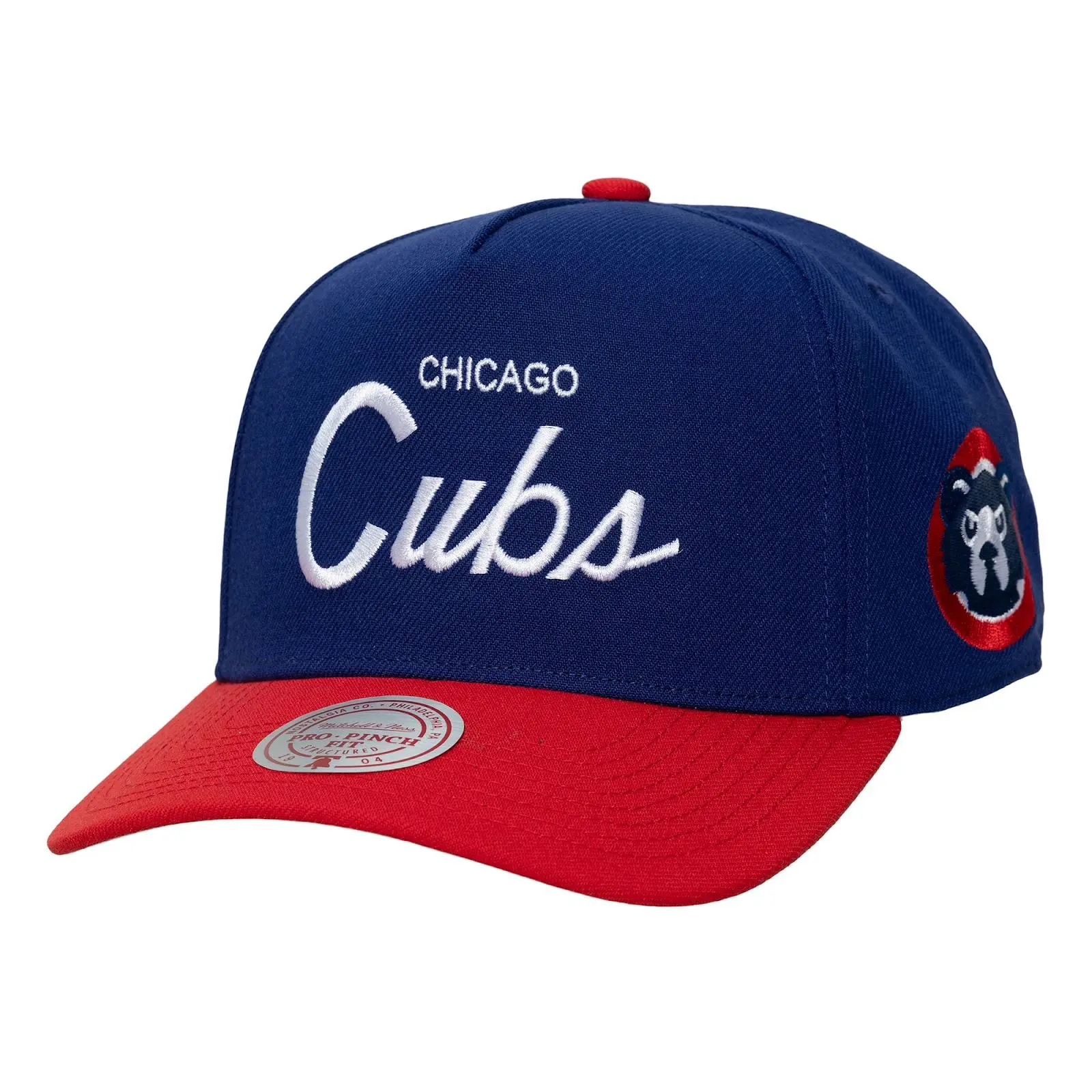 Chicago Cubs Royal/Red Cooperstown Head Coach Pro Pinch Snapback Hat MLB Throwback Cap Adjustable Fan Gear Mitchell & Ness