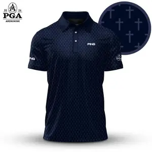 Blue Cross 2026 PGA Inspired Pattern Golf Polo Shirt for Men, Performance Short Sleeve Golf Shirt, Athletic Sportswear