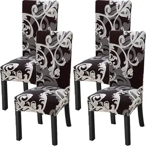 Chair Covers for Dining Room Set of 4 Pack Slipcovers High  Chairs Cover Stretch Slipcover Flower Dark Brown