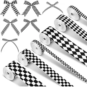 6 Rolls/30 Yard Black and White Grosgrain Checkered Ribbons Printed Buffalo Plaid Check Wrapping Ribbon for Christmas Tree Bow Crafts DIY Wreath Decorations, 0.4, 0.87, 1.5 Inch Wide Set Ornaments
