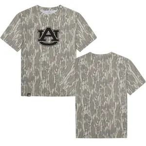 A over U Logo Designed On Original Bottomland Pattern Tshirt, Mossy Oak Auburn Bottomland Camouflage Camo Tee