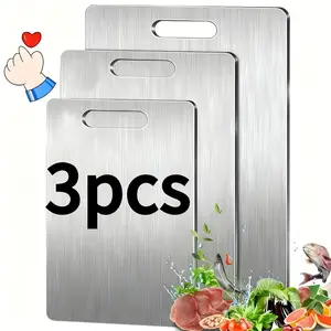 3Pcs Stainless Steel Cutting Board Set, Double Sided Thick Chopping Boards, Metal Kitchen Board for Home Cooking Camping and Picnic