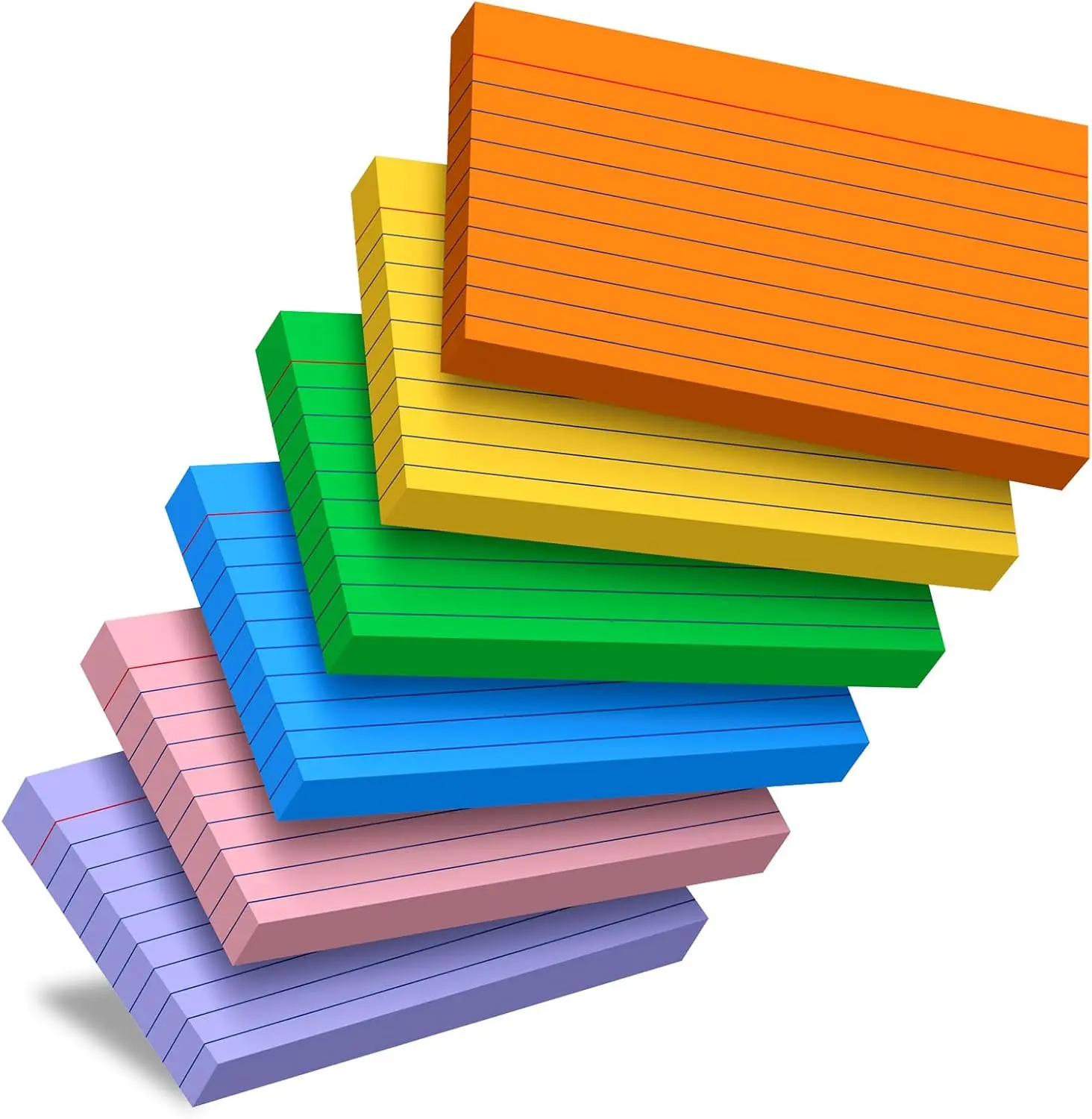 Colored Index Cards 3x5, 300 Count Flashcards for Studying, 6 Bright Colors Note Cards 3x5, 50 Sheets Per Color, Colored Notecards 3x5 Lined, Colorful Index Cards Ruled for School, Office and Home