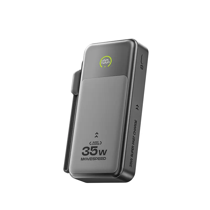 MOVESPEED MSP20 LiFePO4 Powerbank, 20000mAh 35W Compact Portable Charger with Cable Built, 4-Device Fast Charging Multiple Out, Digital Display for Mobile Phones/Laptops - Mobile Accessories