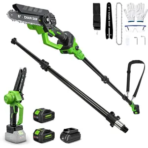 2-in-1 Electric Pole Saws for Tree Trimming, 6 Inch Mini  Cordless with Lightweight Extension Pole, 2 * 4.0Ah   Pole Chain , 15ft Max Reach for Tree Trimmer