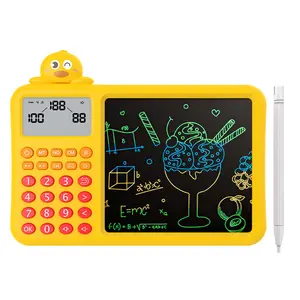 2-in-1 Math Learning Tablet & LCD Writing Pad – Split Screen Design for Calculation & Sketching, Interactive Doodle Tool with Math Question Bank, Yellow