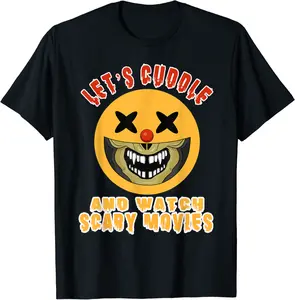 Scary Smiling Clown : Cuddle & Watch Scary Movies Horror T-Shirt - Ajitasirba Shop 22B0BH7YQD68