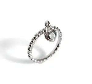 Sterling Silver Dangling Heart Lock Ring