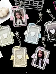 Fashion Simple Cream Angel Wings Card Case, Kpop Star Idol Acrylic Hard Card Holder, Angel Small Card ID Cover, Stylish Card Sleeve, Id Badge Holder