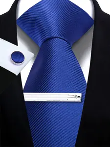 Factory Direct Sale Men's 3pcs Solid Necktie Cufflinks Tie Clip Casual Set Business Accessories Wedding Gift Solid Textured Tie