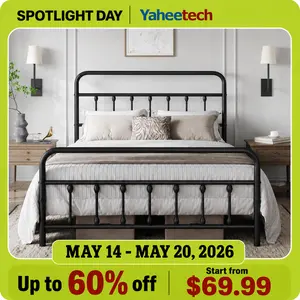 【Heavy Duty】Yaheetech Metal Bed Frame with High Headboard and Footboard, Twin/Full/Queen/King Sizes, Vintage Industrial Style, Under Bed Storage summervibes