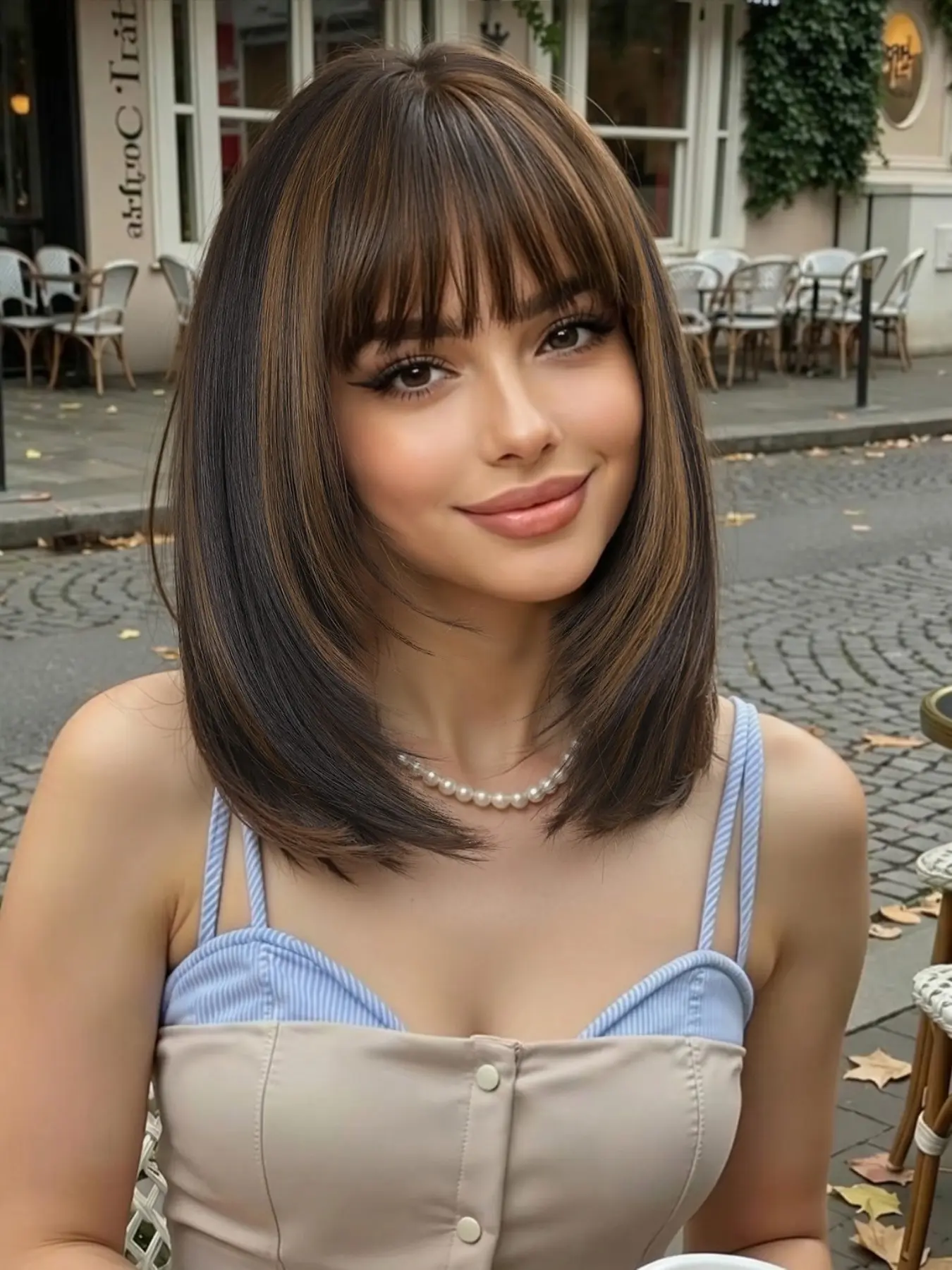 Layered Hairstyle Bob Wigs with Air Bangs, 14 Inch Shoulder Length, Straight Synthetic Wigs for Women, Natural Looking Wig, Mixed, Synthetic Fiber Wigs, Daily Wear Wig