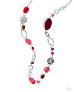 Celebratory Color - Red and Silver Bead Long Necklace - Paparazzi