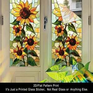 1PC, 2D Flat sunflower cluster pattern frosted glass window film, transparent PVC adhesive glass door and window decoration, removable and reusable glass stickers. 17.71x39.37 inches (45x100 cm), suitable for home, kitchen, room, indoor festival party sup