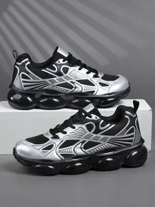 Men's High-End Silver Training Shoes, Breathable PU Leather, Sporty Style, Comfortable for Long Runs and Outdoor Activities